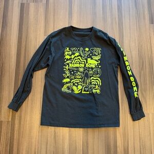 Black Long Sleeve Tee with Neon Green Print